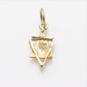14k Yellow Gold Star of David Chai Pendant Small Modern - JewelryJudaica