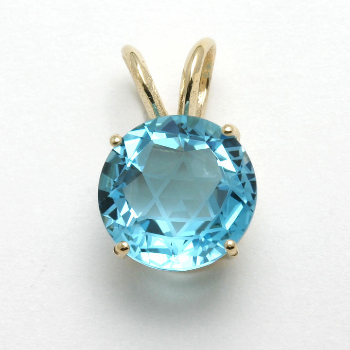 14k Yellow gold Blue Topaz Jewish Star of David Pendant - JewelryJudaica