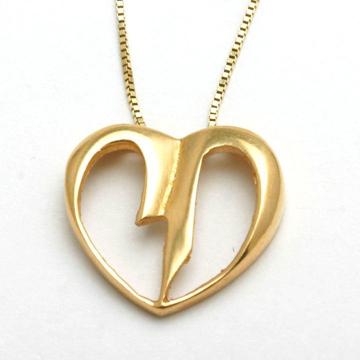 14k Yellow Gold Heart Chai Pendant Necklace - JewelryJudaica