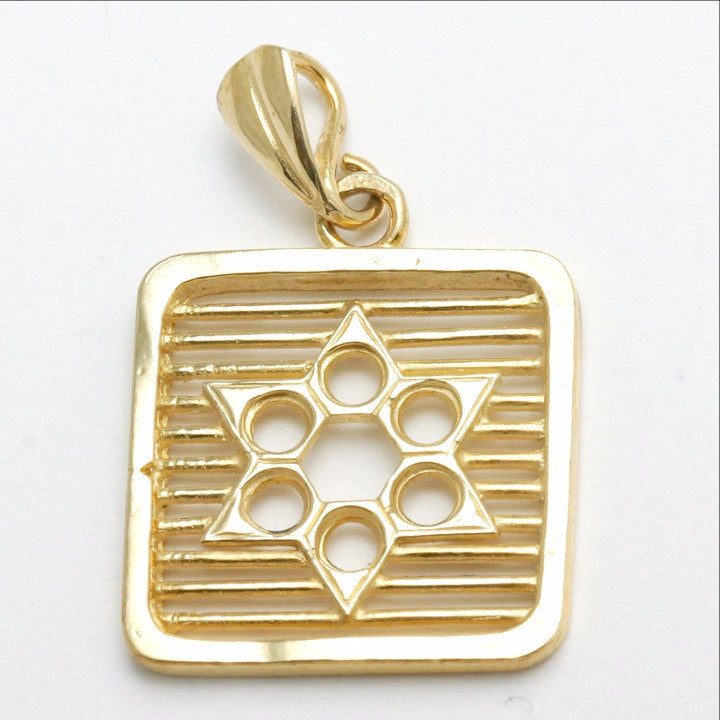 14k Yellow Gold Square Star of David Pendant Lines - JewelryJudaica