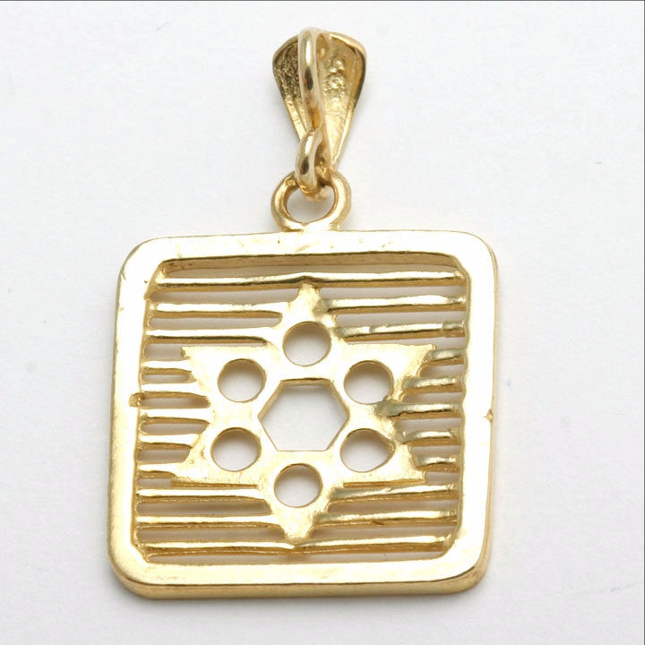 14k Yellow Gold Square Star of David Pendant Lines - JewelryJudaica