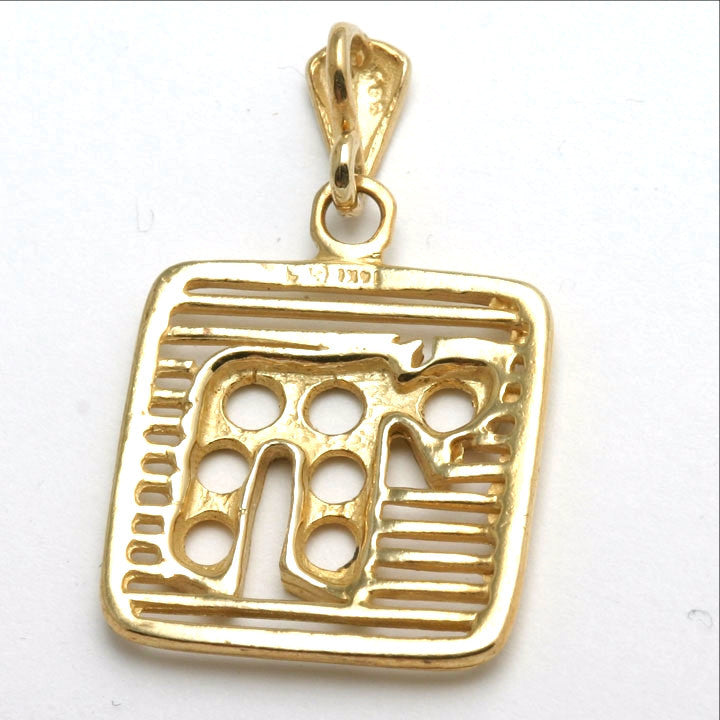 14k Yellow gold Square Chai Pendant Lines - JewelryJudaica