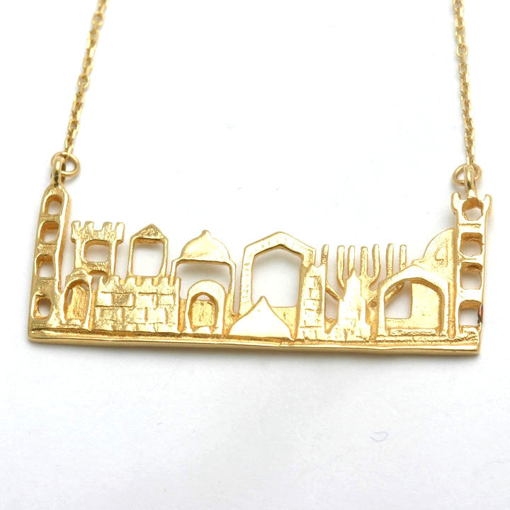 14k Yellow Gold Jerusalem Pendant Necklace - JewelryJudaica