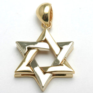 14k Yellow & White Gold Star of David Pendant Large Woven - JewelryJudaica