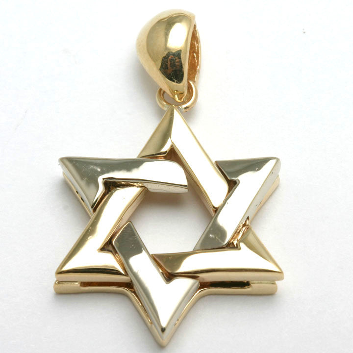 14k Yellow & White Gold Star of David Pendant Woven - JewelryJudaica