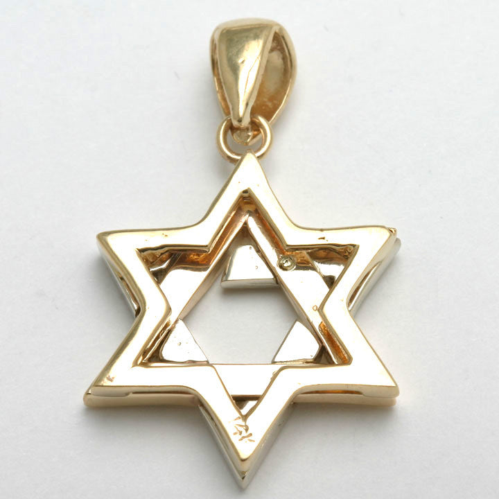 14k Yellow & White Gold Star of David Pendant Woven - JewelryJudaica