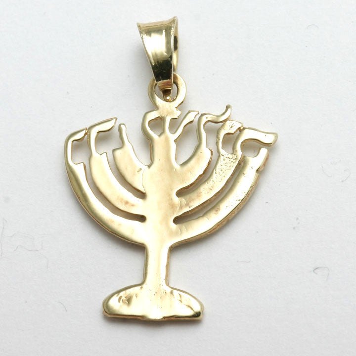 14k Yellow Gold Menorah Pendant Jerusalem - JewelryJudaica