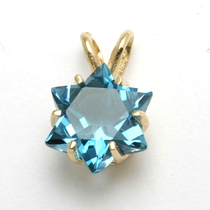 14k Yellow Gold Blue Topaz Star of David Pendant 4 Carat - JewelryJudaica