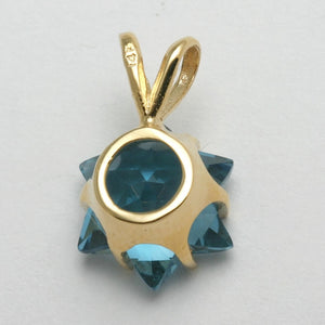 14k Yellow Gold Blue Topaz Star of David Pendant 4 Carat - JewelryJudaica