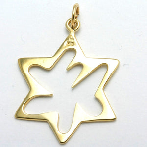 14k Yellow Gold Star of David with Abstract Chai Pendant - JewelryJudaica