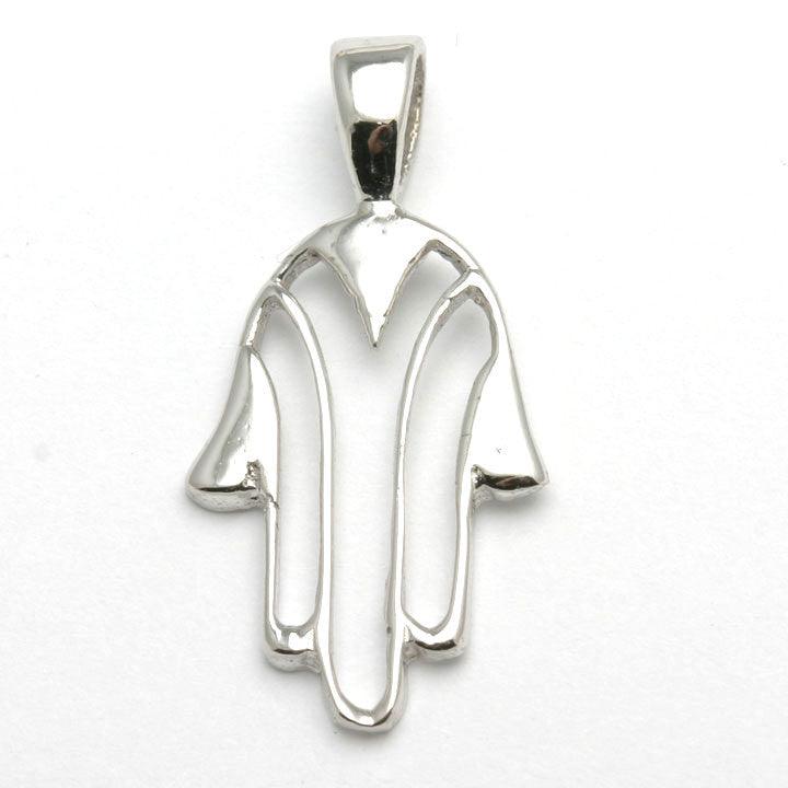 14k White Gold Hamsa Pendant Modern - JewelryJudaica