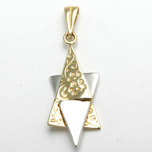 14k Yellow & White Gold Star of David Pendant Flowers - JewelryJudaica