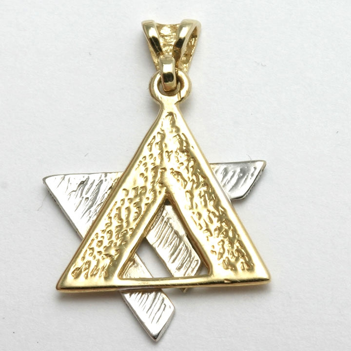 14k Yellow & White Gold Chai and Star of David Pendant - JewelryJudaica