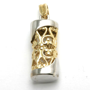 14k Yellow & White Gold Mezuzah Pendant Filigree - JewelryJudaica