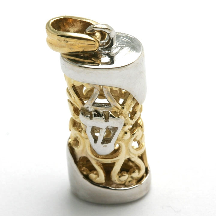 14k Yellow & White Gold Mezuzah Pendant Filigree - JewelryJudaica