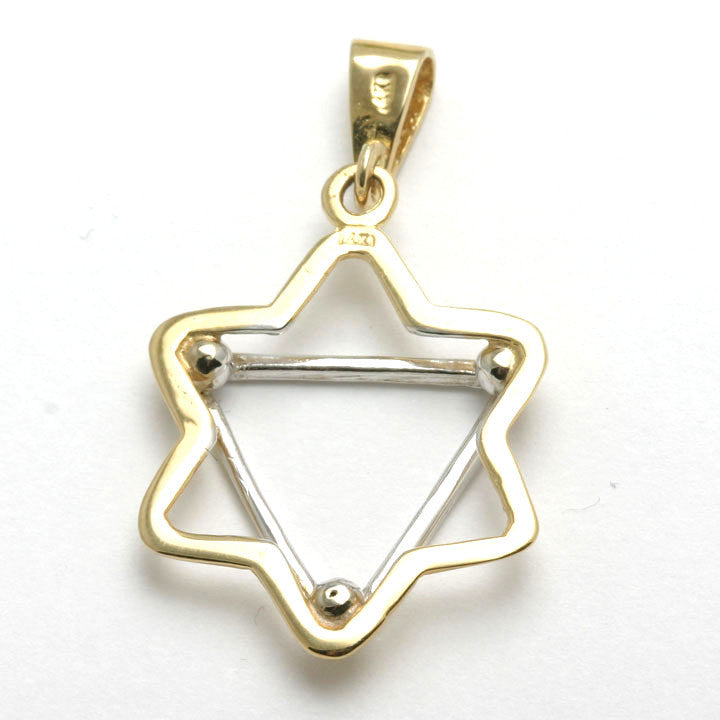 14k yellow and white gold Jewish Star of David Pendant Modern - JewelryJudaica