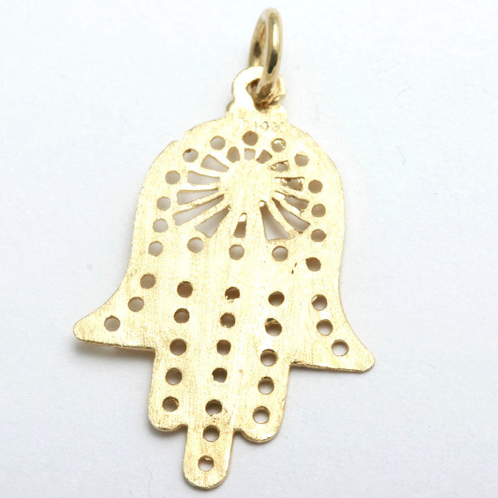 14k Yellow gold Hamsa Pendant Filigree - JewelryJudaica