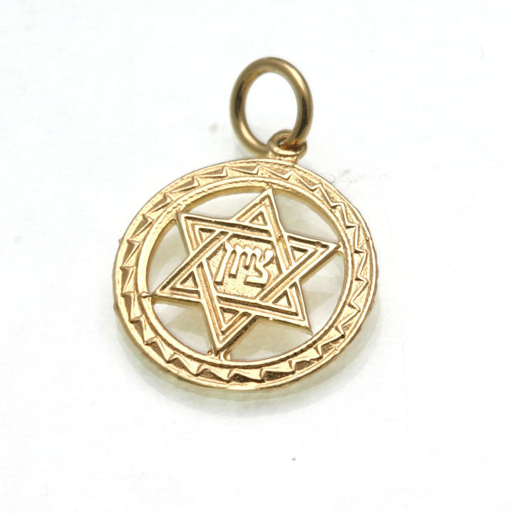 14k Yellow Gold Jewish Star of David Pendant Zion Encircled - JewelryJudaica