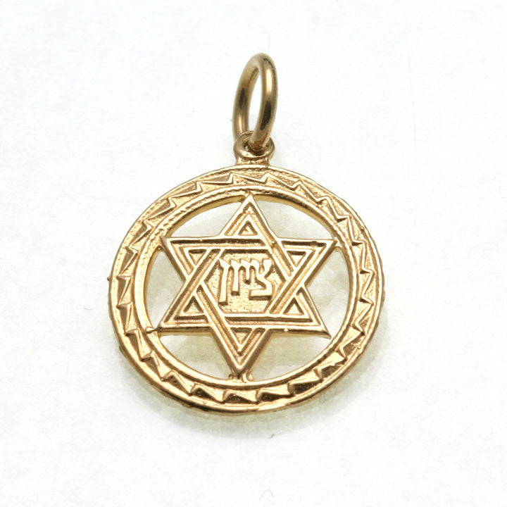 14k Yellow Gold Jewish Star of David Pendant Zion Encircled - JewelryJudaica