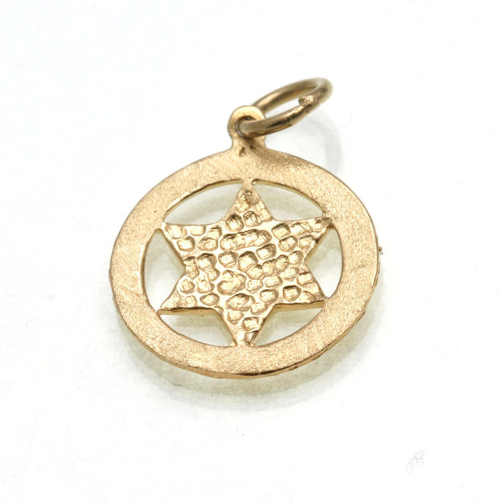 14k Yellow Gold Jewish Star of David Pendant Zion Encircled - JewelryJudaica