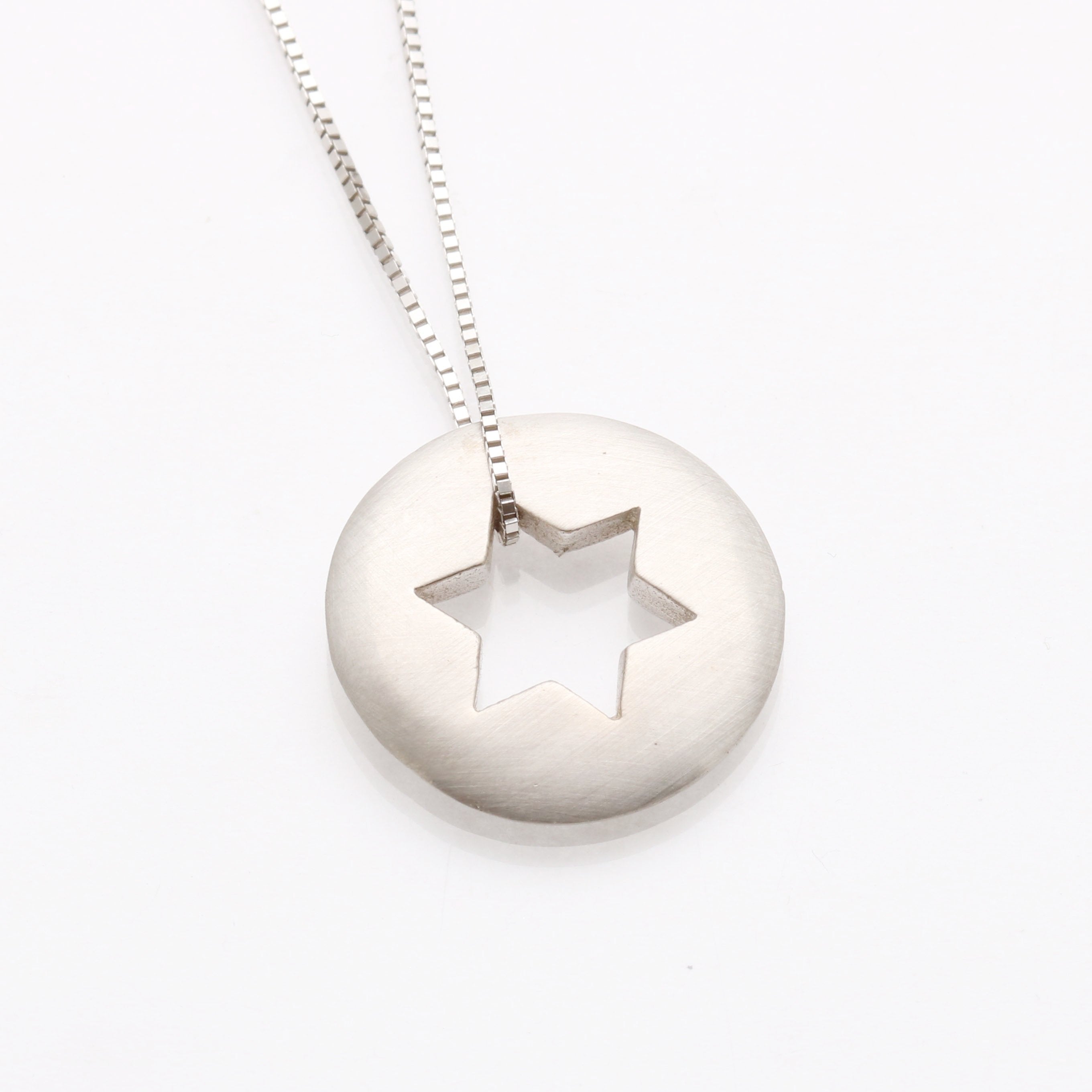 14k White Gold Star of David Disc Pendant Slide - JewelryJudaica