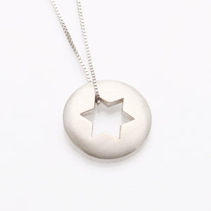 14k White Gold Star of David Disc Pendant Slide - JewelryJudaica