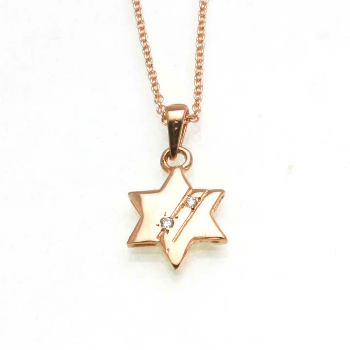 14k Rose Gold Small Star of David Diamond Pendant Necklace - JewelryJudaica
