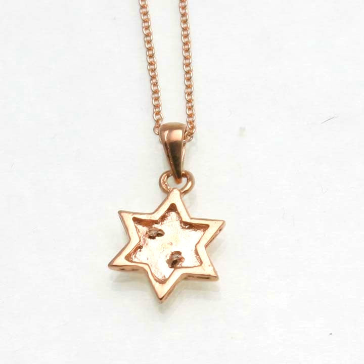 14k Rose Gold Small Star of David Diamond Pendant Necklace - JewelryJudaica