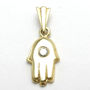 14k Yellow Gold Diamond Hamsa Pendant Hand - JewelryJudaica