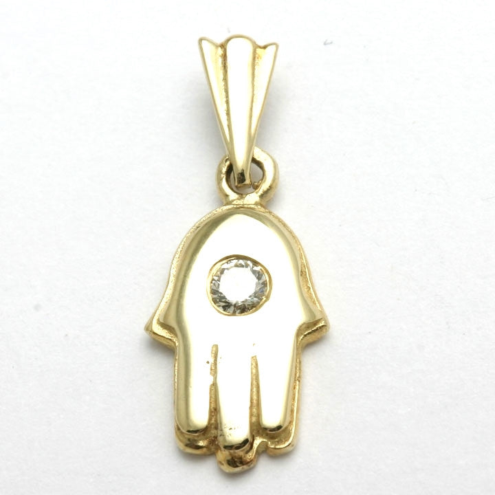 14k Yellow Gold Diamond Hamsa Pendant Hand - JewelryJudaica