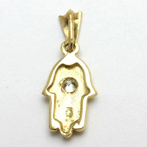 14k Yellow Gold Diamond Hamsa Pendant Hand - JewelryJudaica