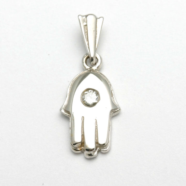 14k White Gold Hamsa Diamond Pendant - JewelryJudaica