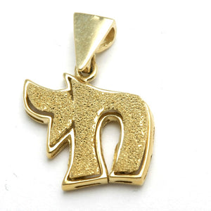 14k Yellow Gold Chai Brushed Pendant - JewelryJudaica