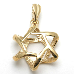 14k Yellow Gold Jewish Star of David Pendant 3D Large - JewelryJudaica