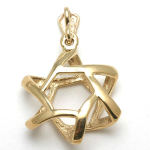 14k Yellow Gold Jewish Star of David Pendant 3D Large - JewelryJudaica