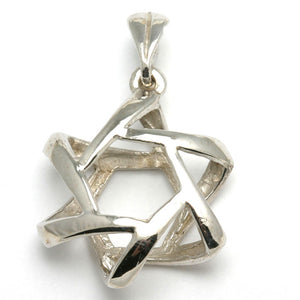 14k White Gold Jewish Star of David Pendant 3D Large - JewelryJudaica