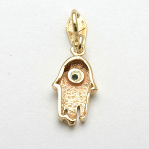 14k Yellow Hamsa Pendant Blue Sapphire Small - JewelryJudaica