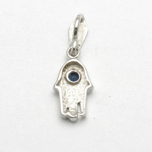 14k White Hamsa Pendant Blue Sapphire Small - JewelryJudaica