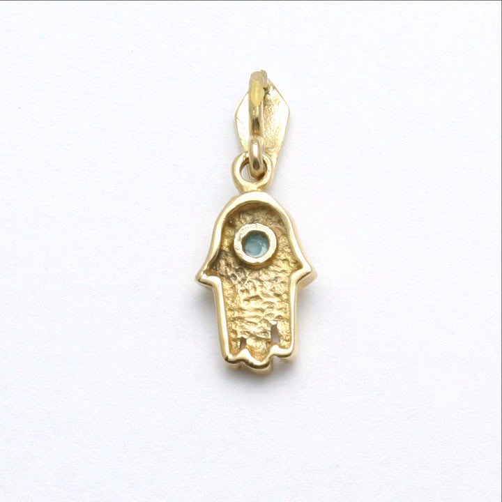 14k Yellow Gold Hamsa Turquoise Evil Eye Pendant Bezel Small - JewelryJudaica