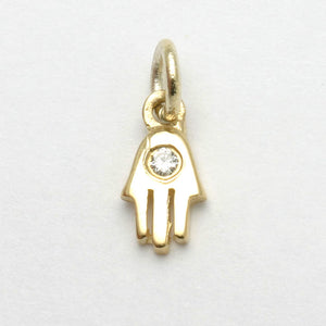 14k Yellow Gold Hamsa Pendant Small Gemstone - JewelryJudaica