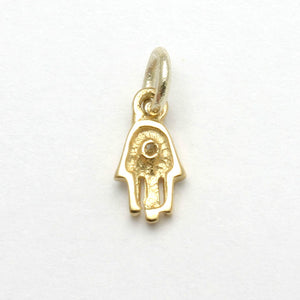 14k Yellow Gold Hamsa Pendant Small Gemstone - JewelryJudaica