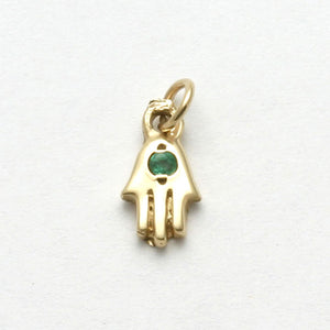 14k Yellow Gold Hamsa Pendant Small Gemstone - JewelryJudaica