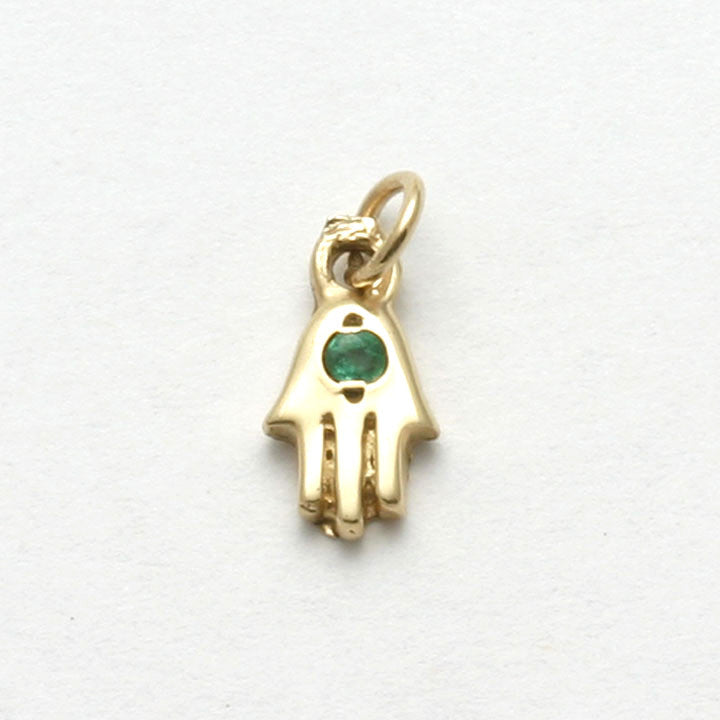 14k Yellow Gold Hamsa Pendant Small Gemstone - JewelryJudaica