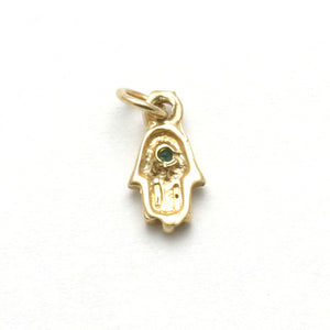 14k Yellow Gold Hamsa Pendant Small Gemstone - JewelryJudaica