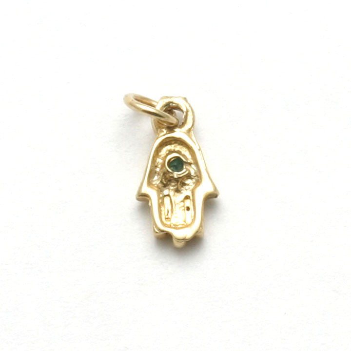 14k Yellow Gold Hamsa Pendant Small Gemstone - JewelryJudaica