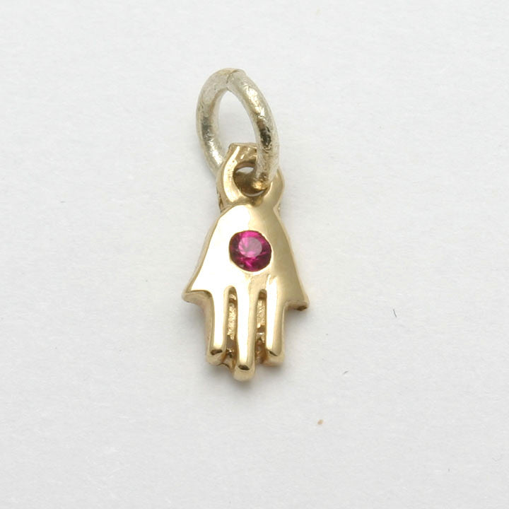 14k Yellow Gold Hamsa Pendant Small Gemstone - JewelryJudaica