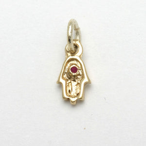 14k Yellow Gold Hamsa Pendant Small Gemstone - JewelryJudaica