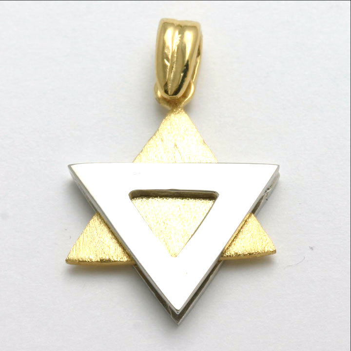 14k Yellow and White Gold Jewish Star of David Pendant Modern Matte - JewelryJudaica
