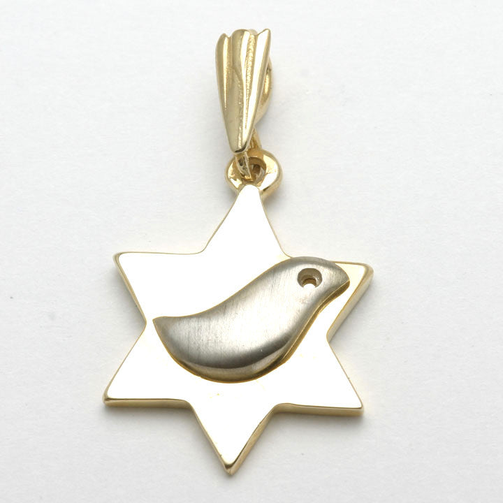 14k Yellow & White Gold Jewish Star of David Dove Pendant - JewelryJudaica