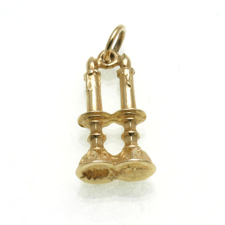 14k Yellow Gold Candlesticks Shabbat Pendant - JewelryJudaica
